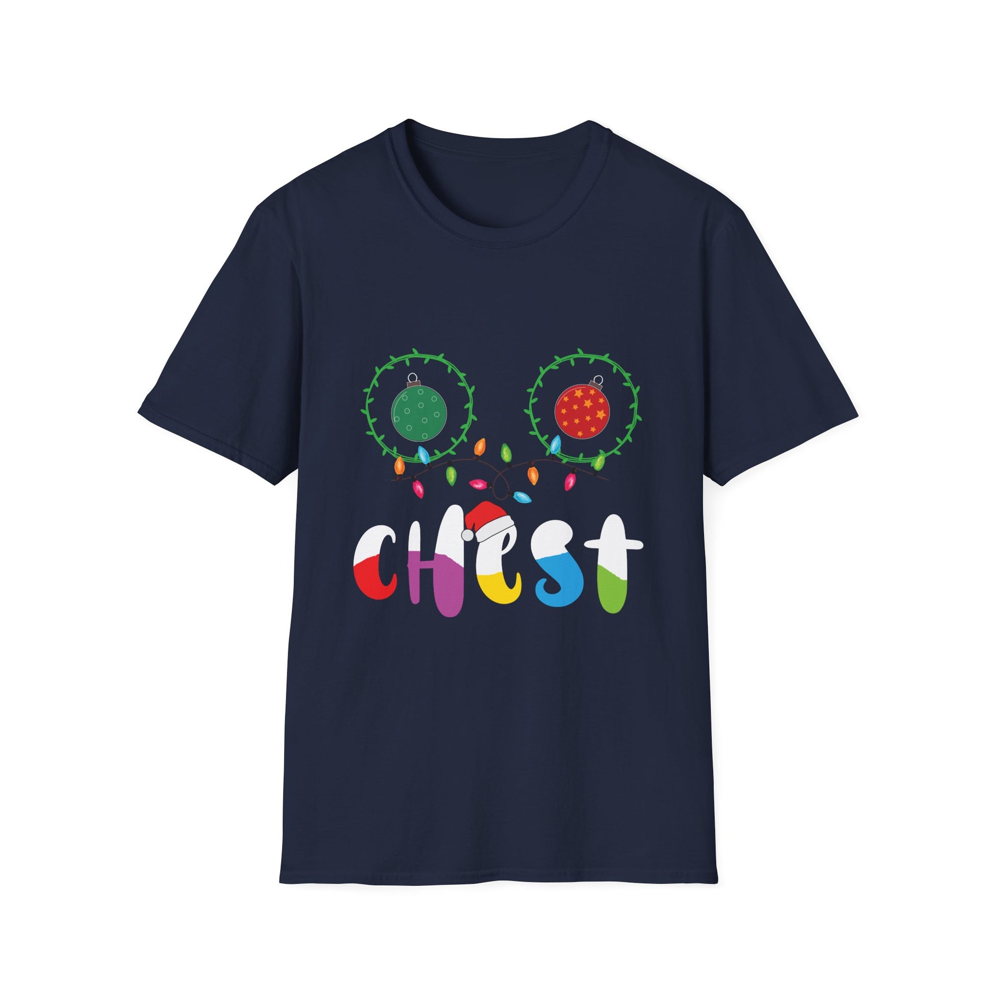 Christmas Lights Chest T-Shirt — Colorful Holiday Graphic Tee