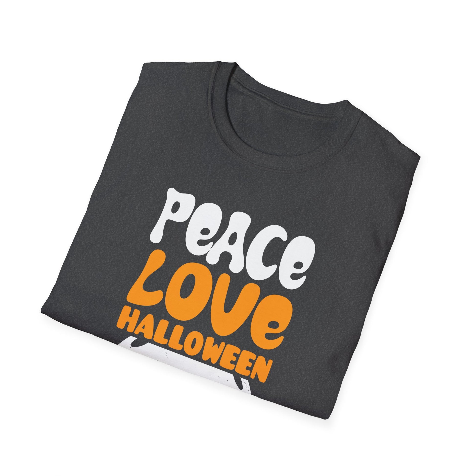 Peace Love Halloween T-Shirt — Retro Pumpkin Moon Graphic Tee
