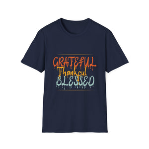 Grateful Thankful Blessed T-Shirt — Autumn Script Graphic Tee for Thanksgiving & Everyday  Unisex T-Shirt