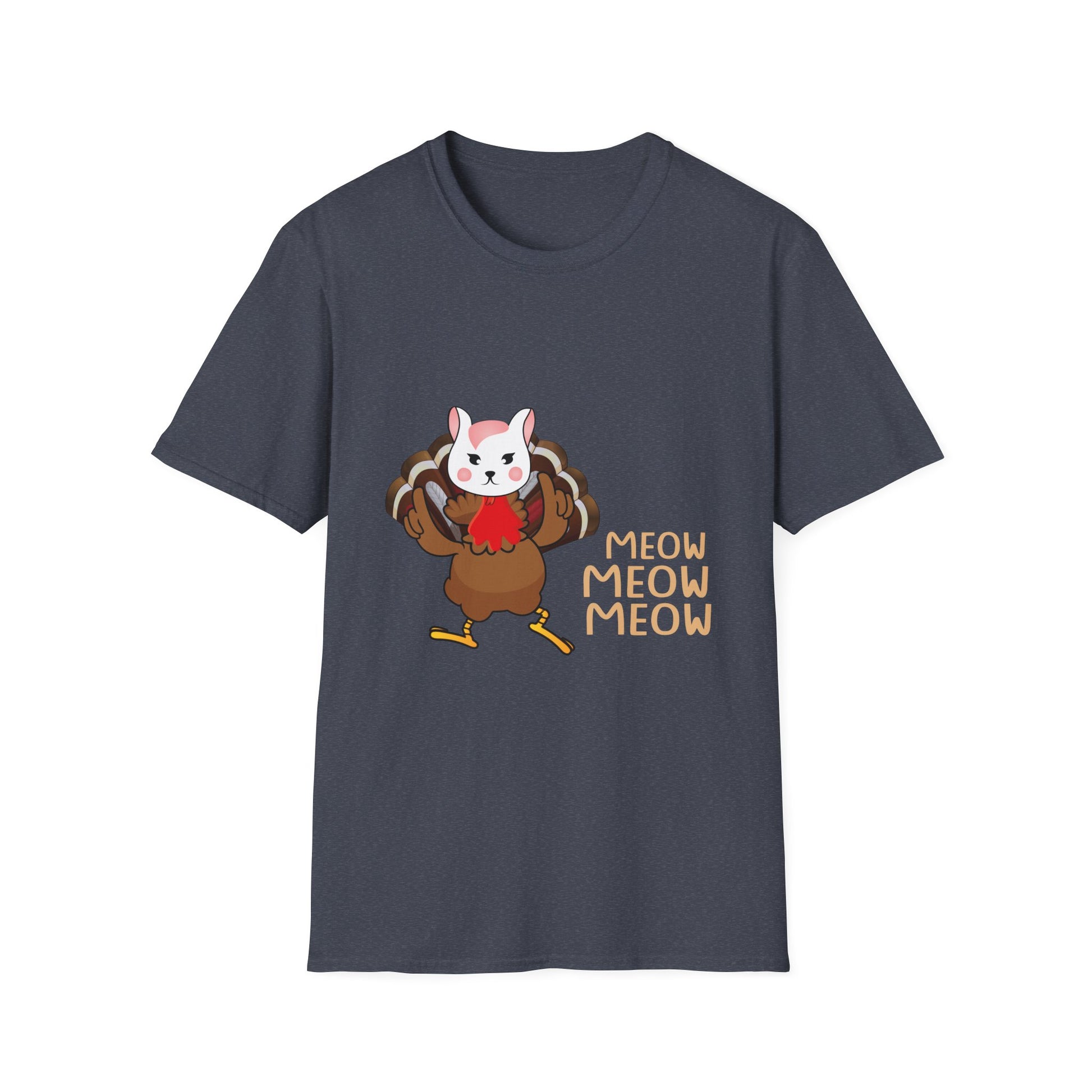 Meow Meow Meow Cat-Turkey Thanksgiving T-Shirt — Cute Cat Dressed as Turkey Holiday Tee  Unisex T-Shirt