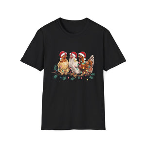 Christmas Chickens T-Shirt — Festive Hens in Santa Hats Holiday Tee
