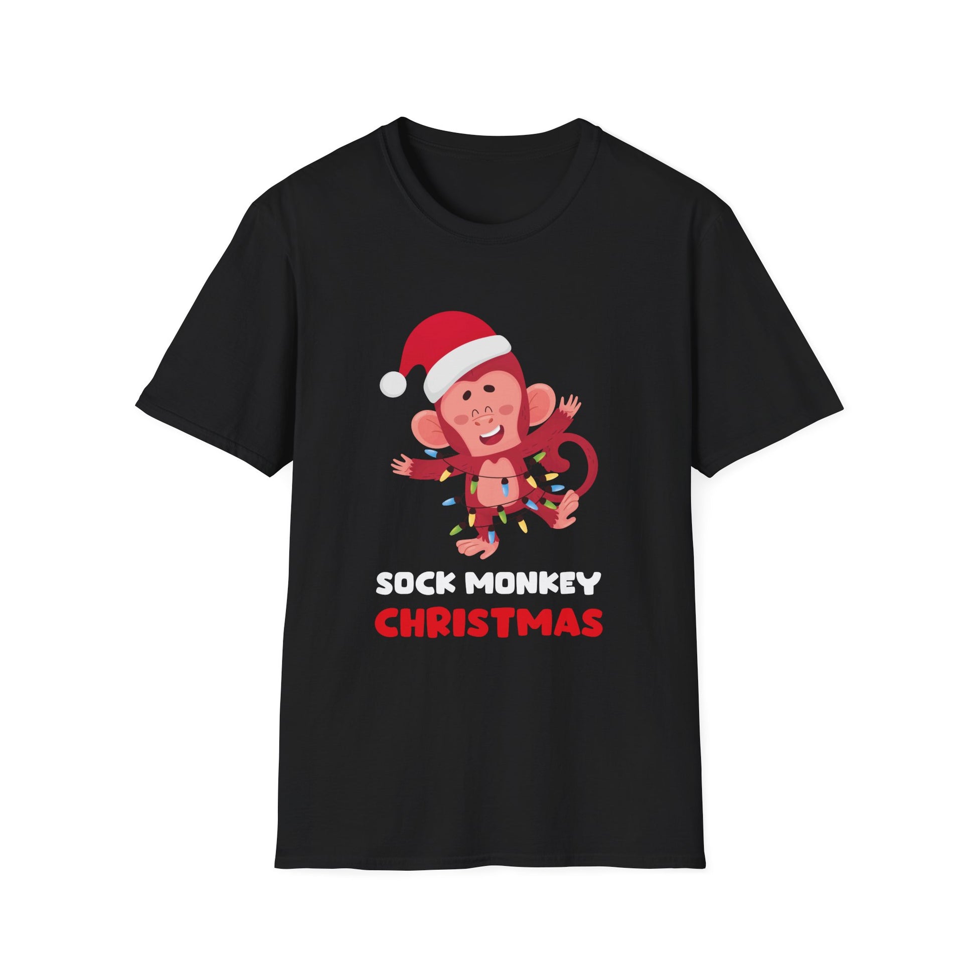 Christmas Sock Monkey T-Shirt — Cute Santa Monkey Holiday Tee