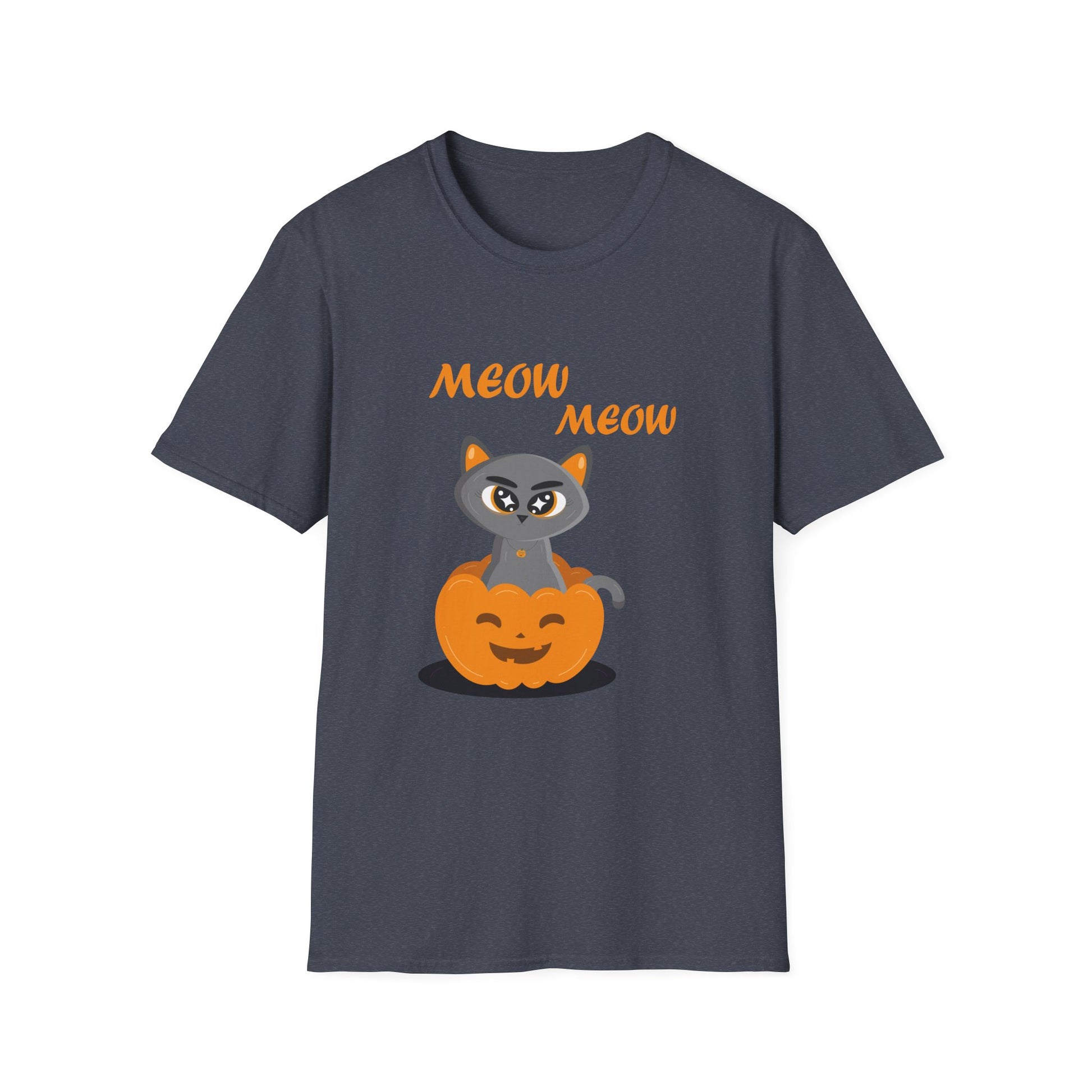 Cat in Pumpkin Halloween T-Shirt — "Meow Meow" Cute Spooky Graphic Tee  Unisex T-Shirt