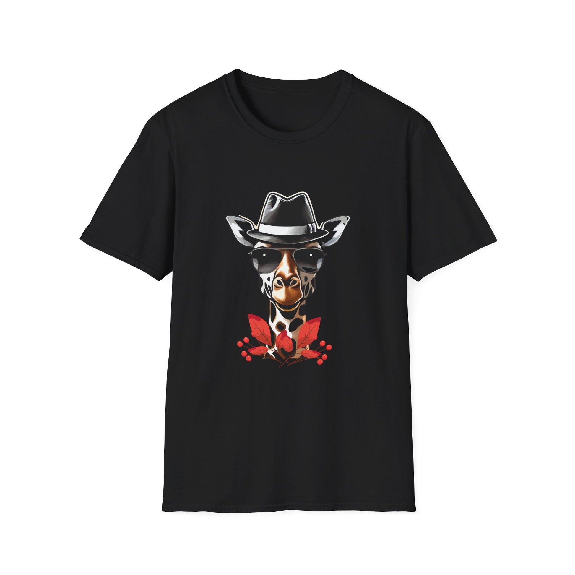 Cowboy Giraffe Graphic T-Shirt – Western Hat Giraffe with Red Rose Design  Unisex T-Shirt
