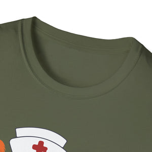 Peds Nursing Thanksgiving Crew T-Shirt – Cute Nurse Hat & Fall Leaves Design