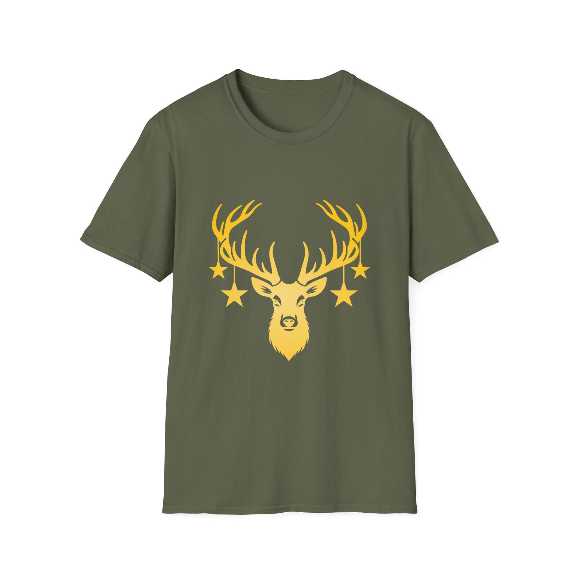 Deer Head Tee — Golden Stag Antlers with Hanging Stars Shirt