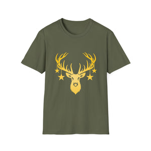Deer Head Tee — Golden Stag Antlers with Hanging Stars Shirt