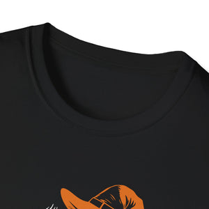 Dancing Skeleton Tee with Orange Witch Hat – Halloween Party T-Shirt