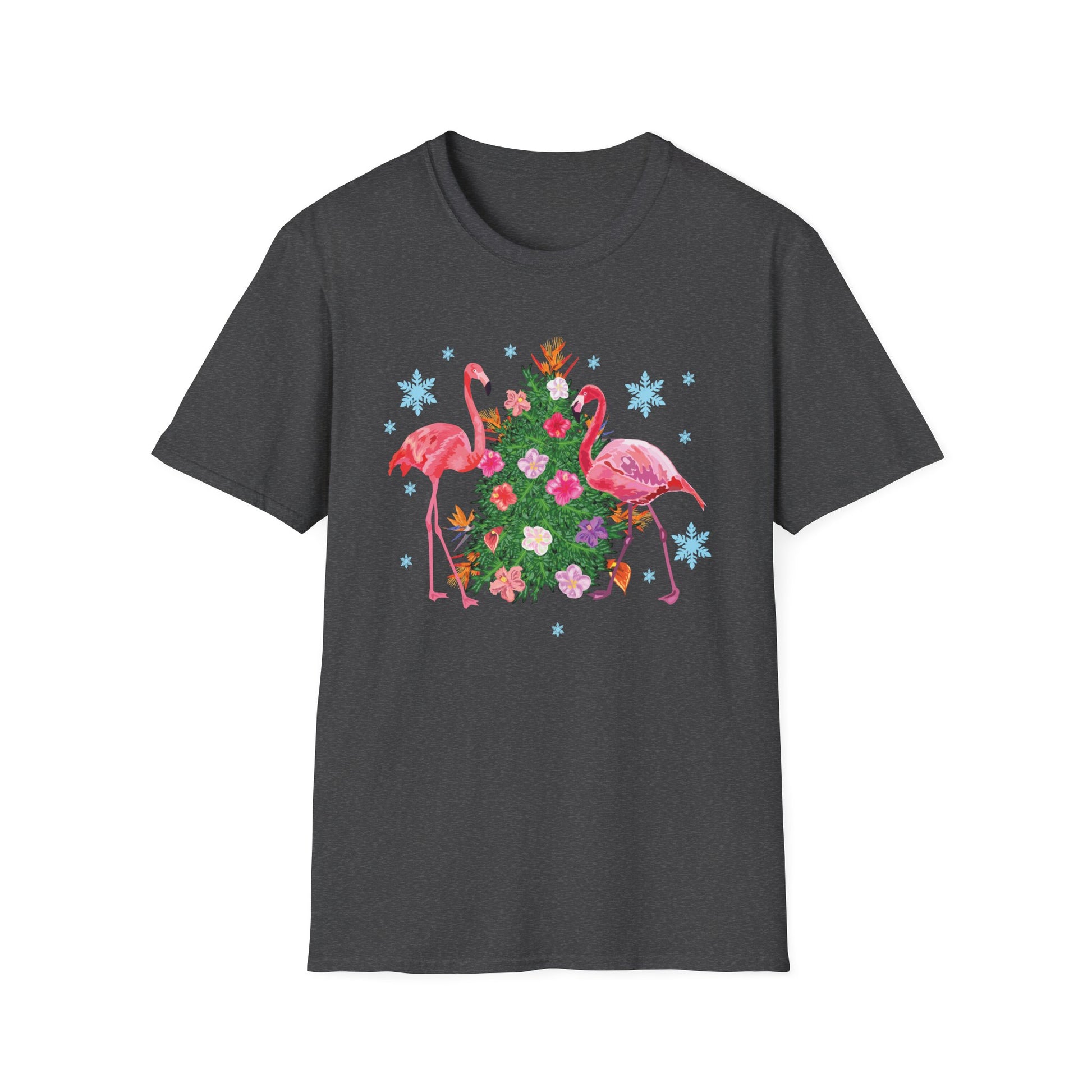 Flamingo Holiday T-Shirt — Festive Flamingos with Christmas Tree
