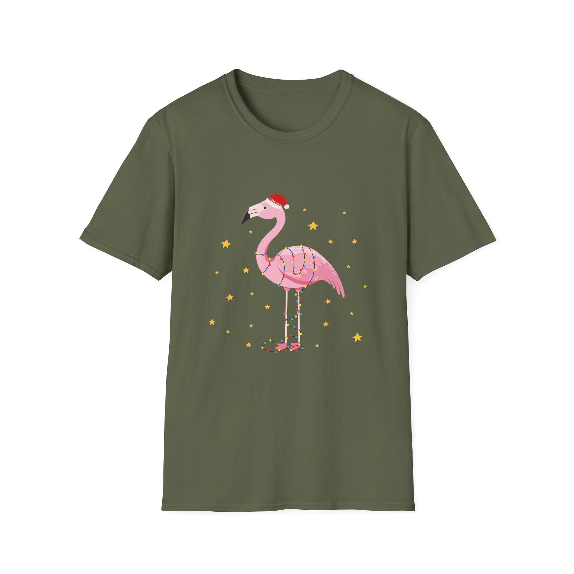 Christmas Flamingo T-Shirt — Festive Pink Flamingo with Santa Hat