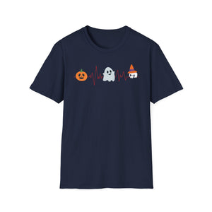 Halloween Heartbeat T-Shirt — Pumpkin, Ghost & Candy Skull Graphic Tee