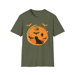 Halloween Dog T-Shirt — Black Moon, Bats & Spiderweb Graphic