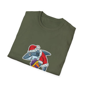 Christmas Shark Graphic T-Shirt — Santa Shark Holding Gifts Holiday Tee