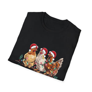 Christmas Chickens T-Shirt — Festive Hens in Santa Hats Holiday Tee