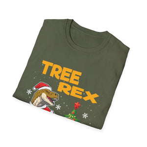Tree Rex Christmas T-Shirt — Funny Santa T-Rex Decorating Tree Holiday Tee