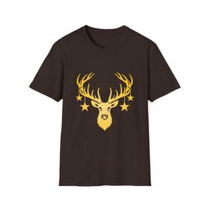 Deer Head Tee — Golden Stag Antlers with Hanging Stars Shirt