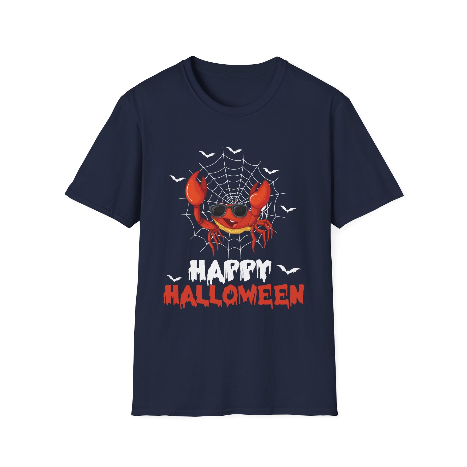 Halloween Crab T-Shirt — Spooky Jack-O’-Crab with Spiderweb & 'Happy Halloween'