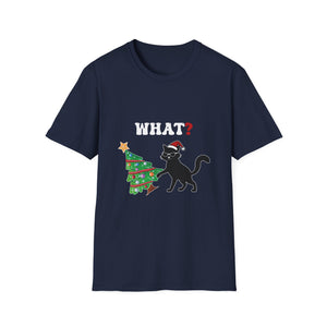 Funny Black Cat Gift Pushing Christmas Tree Over Cat What Unisex Softstyle T-Shirt
