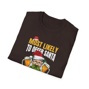 Most Likely To Offer Santa A Beer Funny Drinking Christmas T-Shirt