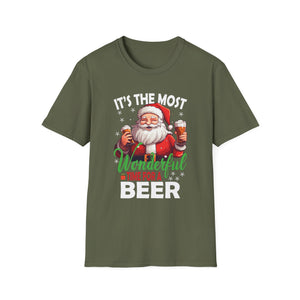 Funny Christmas Santa Claus Drinking Beer Wonderful Time Unisex T-Shirt