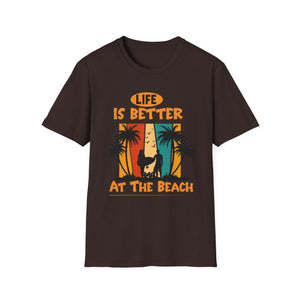 Life Is Better at the Beach T-Shirt — Retro Palm Tree Surf Cat Tee