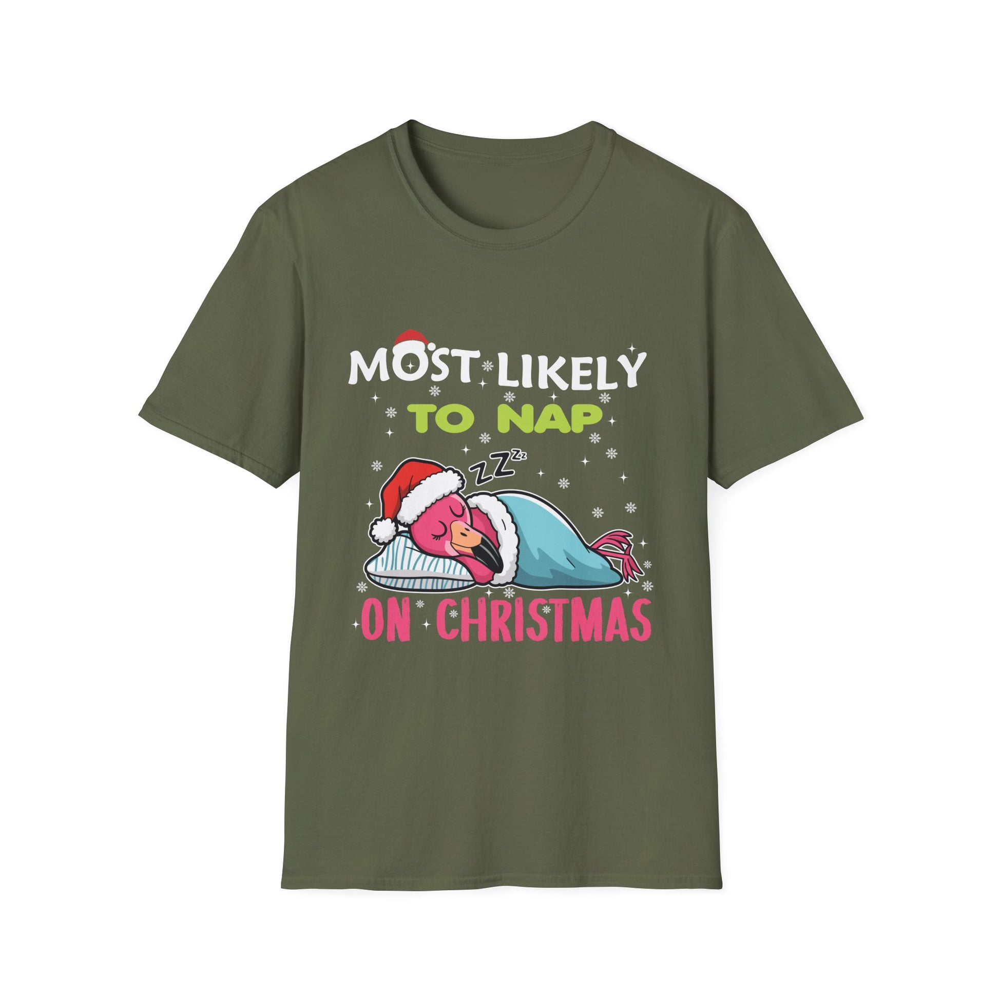Most Likely To Nap On Christmas Funny Christmas Unisex Softstyle T-Shirt