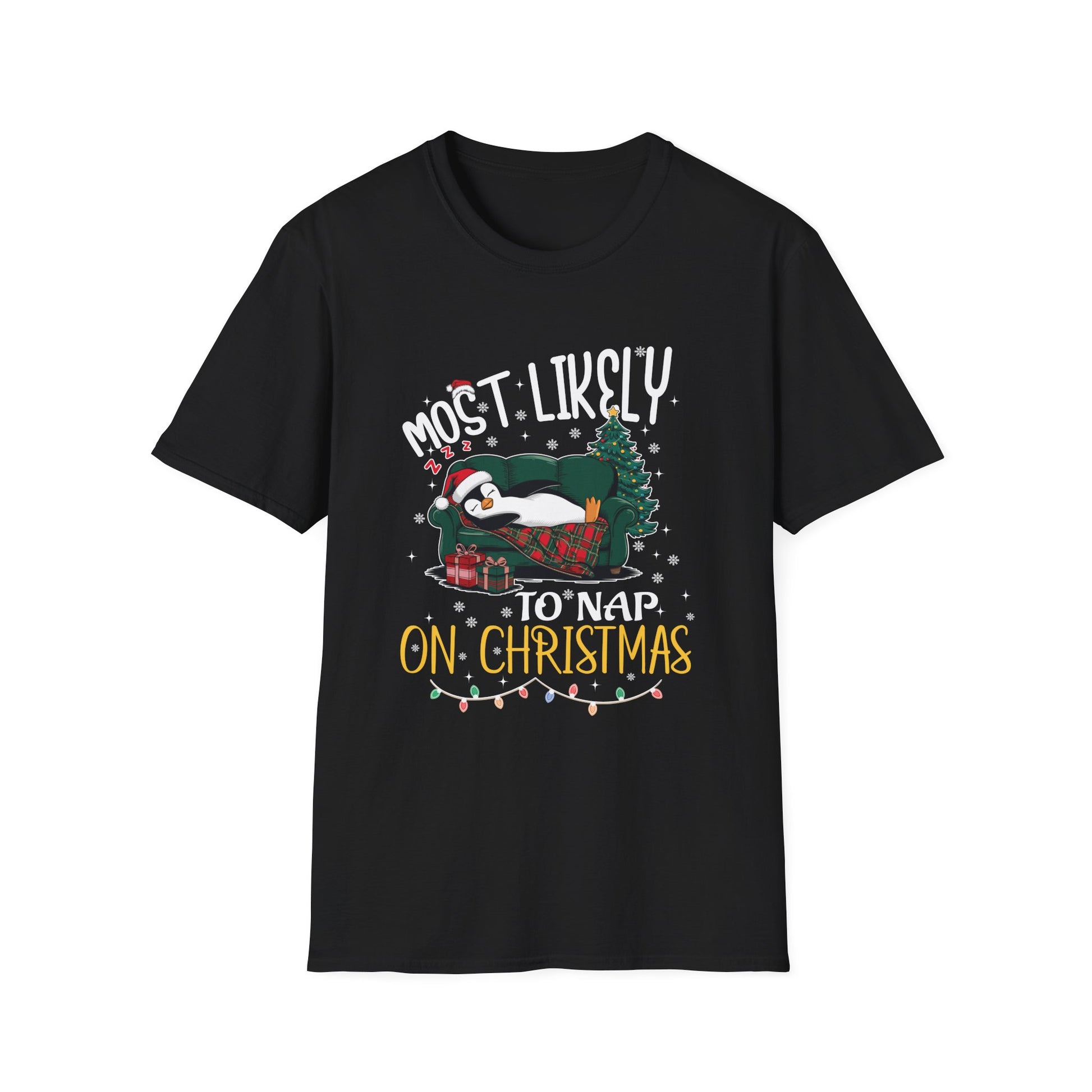 Most Likely To Nap On Christmas Funny Family Christmas Unisex Softstyle T-Shirt