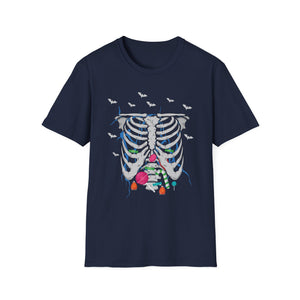 Skeleton Ribcage Floral T‑Shirt — Colorful Rib Bones with Flowers & Bats