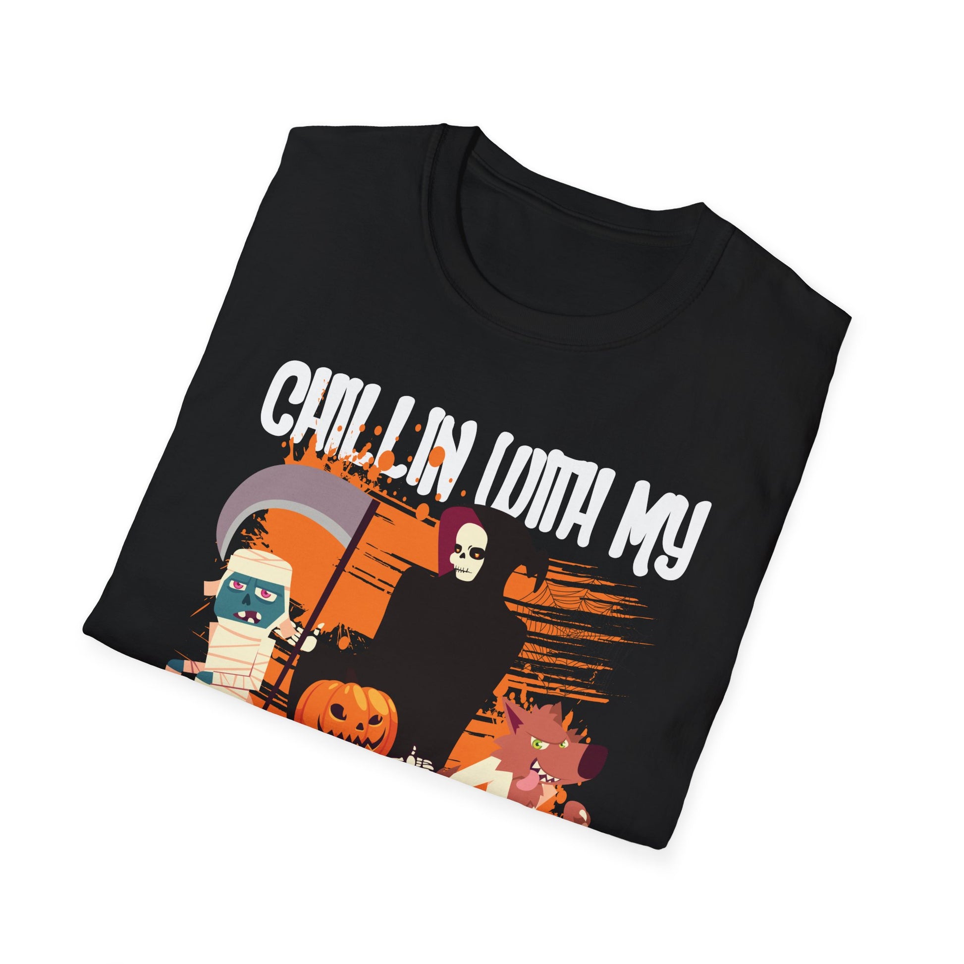 Chilling With My Creeps Halloween- Dancing Ghost Halloween Tee Unisex Softstyle T-Shirt