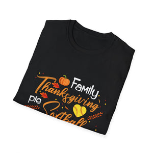 Thanksgiving Softball Family T-Shirt — Family, Turkey & Pumpkin Fall Baseball Tee  Unisex T-Shirt