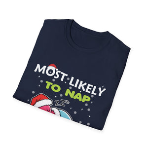 Most Likely To Nap On Christmas Family Christmas Pajamas Unisex Softstyle T-Shirt