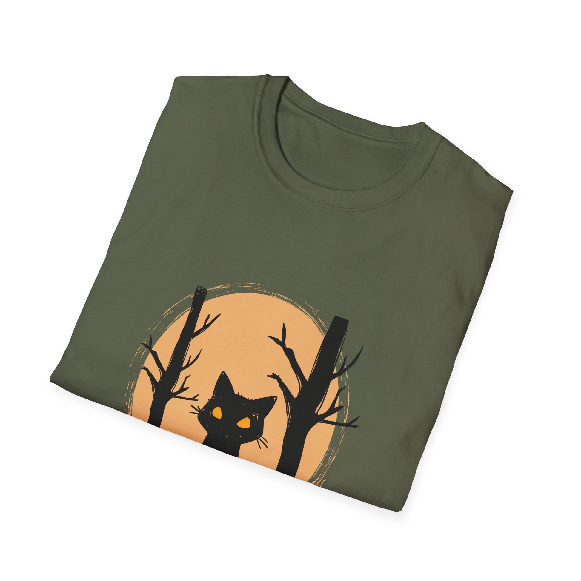 Halloween Cat & Jack-o'-Lantern T‑Shirt — Spooky Pumpkin Night Tee