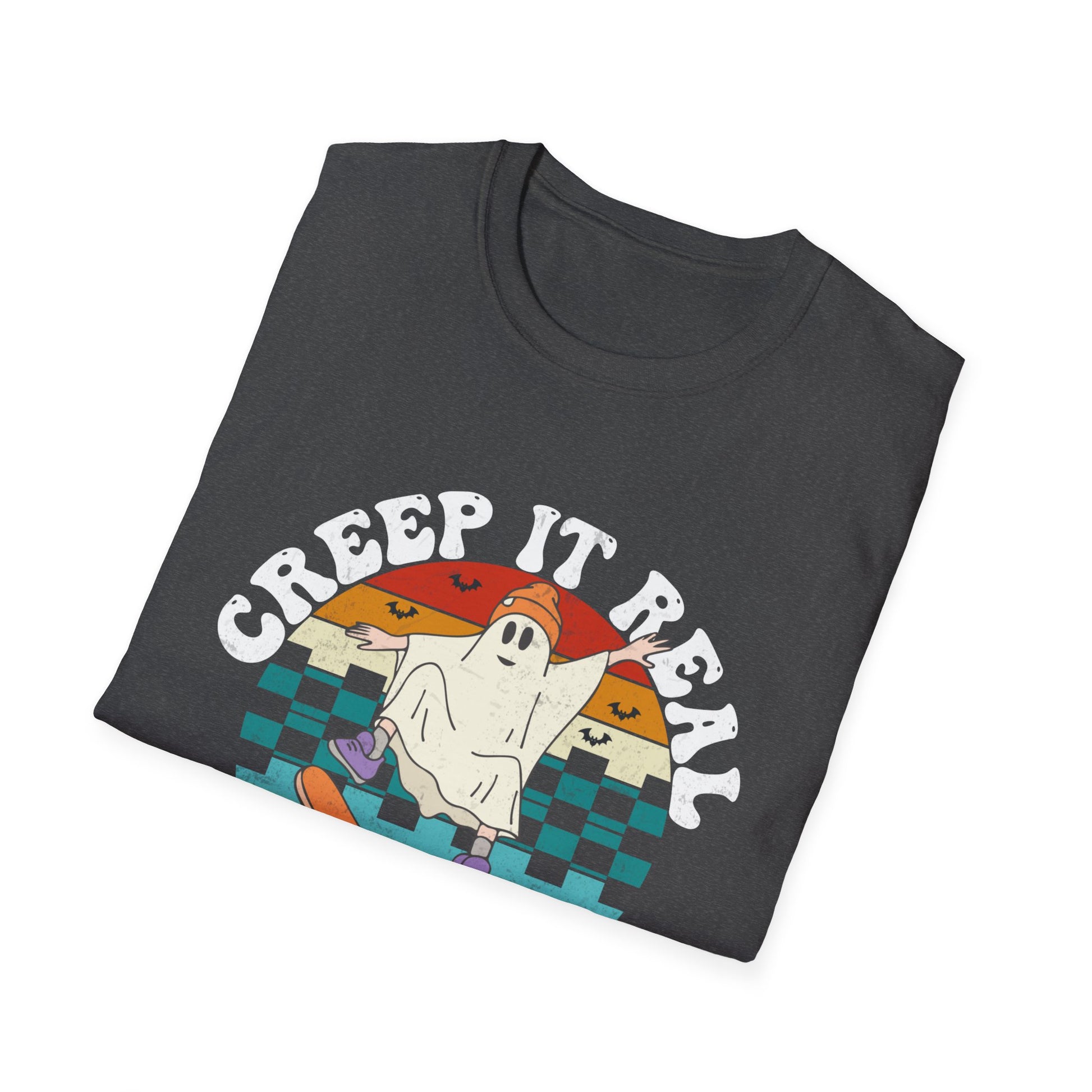 Creep It Real Skate Ghost T-Shirt — Retro Halloween Tee