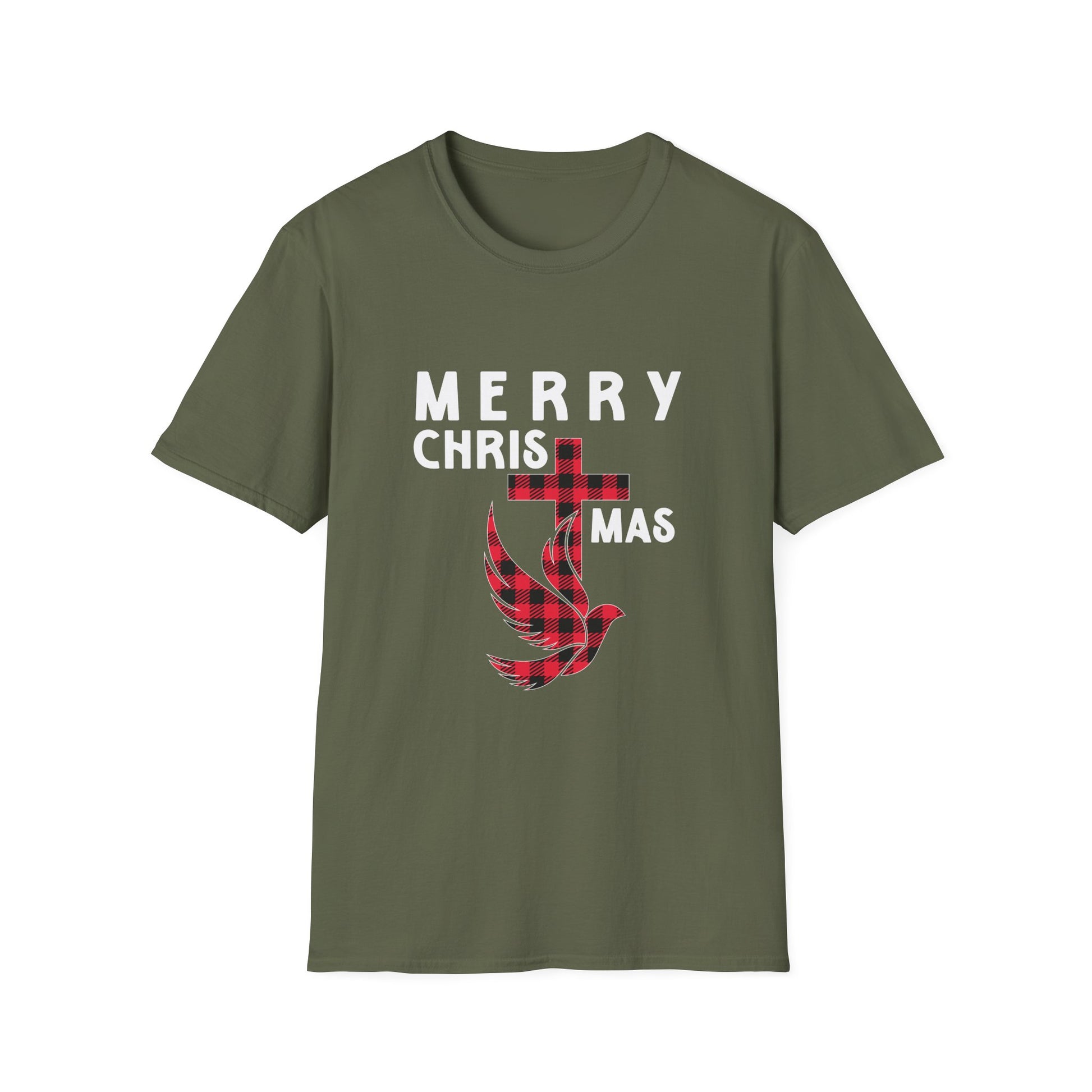 Christmas Plaid Dove T-Shirt — "Merry Chris(t)mas" Holiday Tee