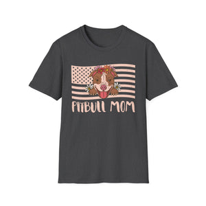 Pitbull Mom T-Shirt – Floral Pitbull with American Flag
