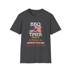 BBQ Timer T-Shirt – Funny Grilling Shirt with American Flag & Doneness Levels (Rare, Medium, Well Done)