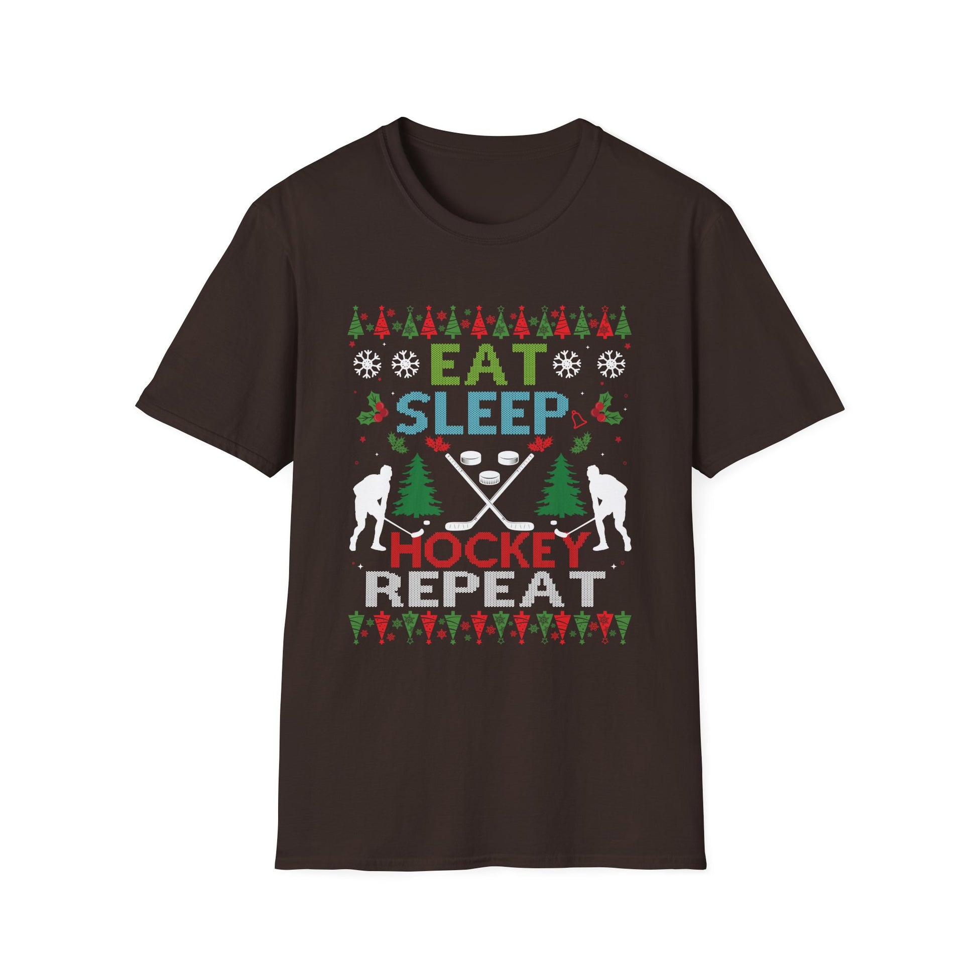 Hockey Christmas T‑Shirt – "Eat Sleep Hockey Repeat" Holiday Tee