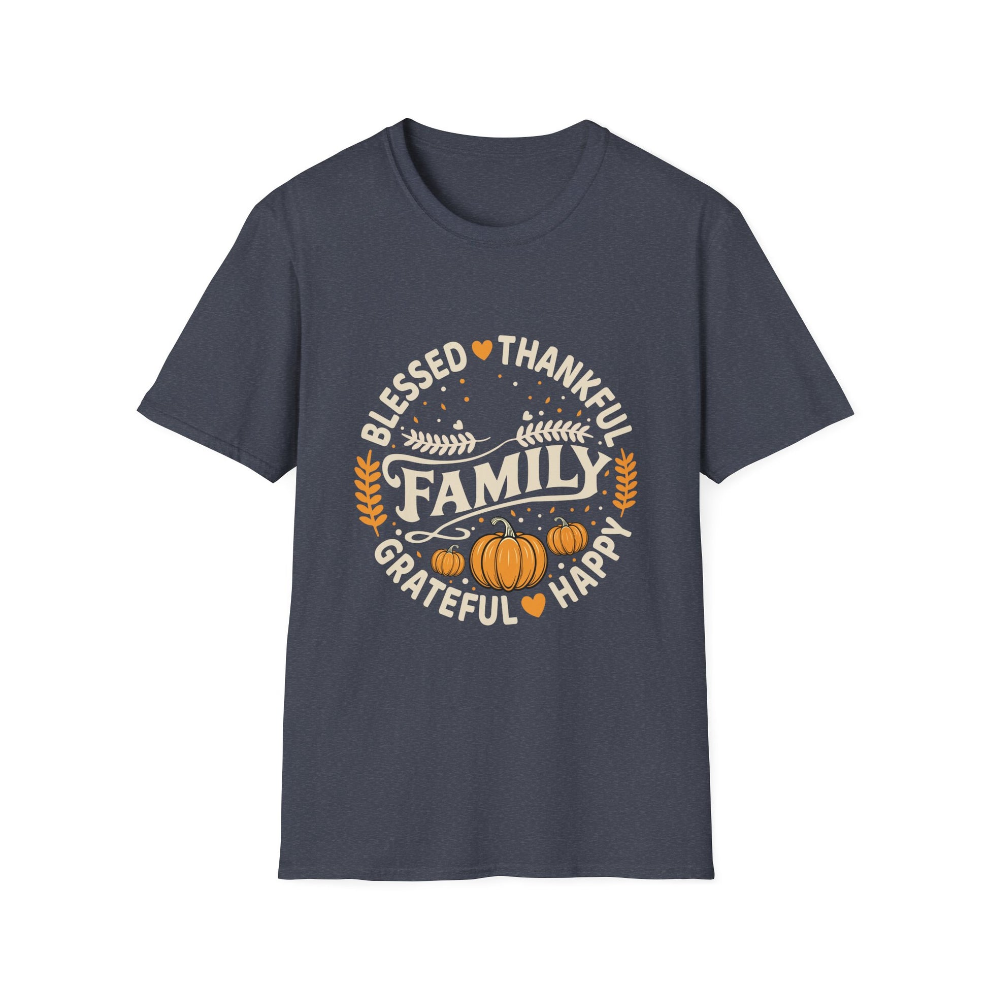 Family Blessed Thankful Grateful Pumpkin T-Shirt — Fall Thanksgiving Tee
