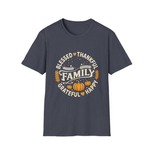 Family Blessed Thankful Grateful Pumpkin T-Shirt — Fall Thanksgiving Tee