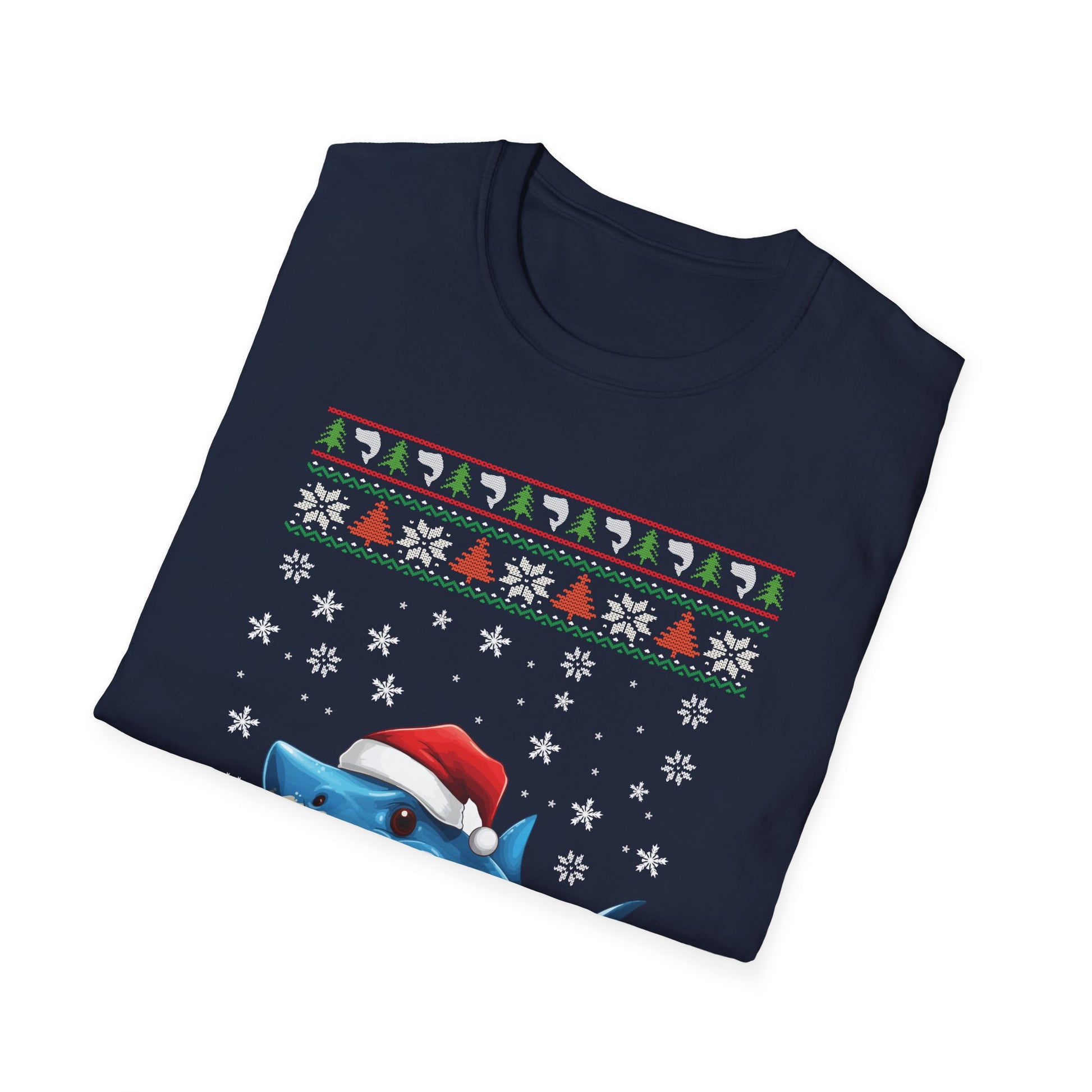 Shark Christmas Santa Hat Ugly Christmas Sweater Unisex Softstyle T-Shirt