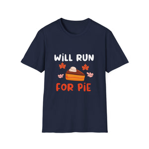 Fun Fall T-Shirt: 'Will Run for Pie' Unisex Softstyle Tee