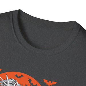 Halloween Unicorn T-Shirt — Spooky Pumpkin and Haunted Castle Graphic