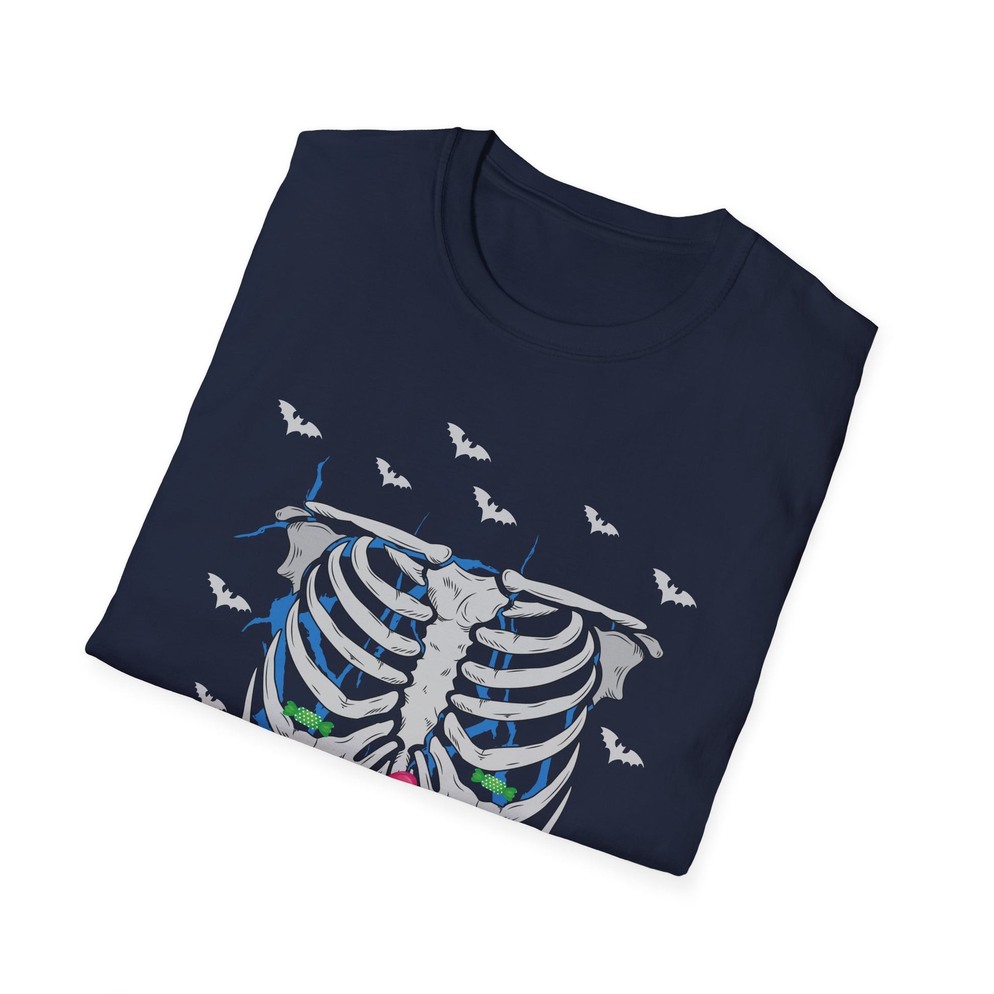 Skeleton Ribcage Floral T‑Shirt — Colorful Rib Bones with Flowers & Bats