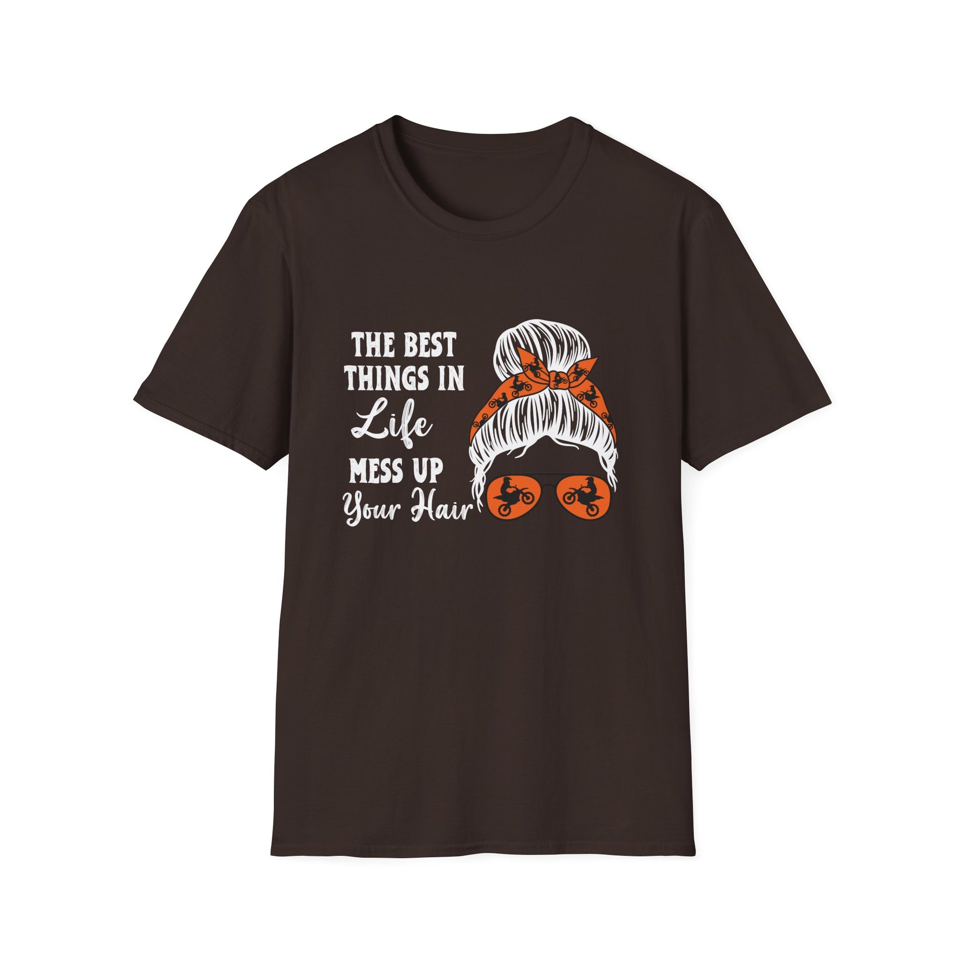T-Shirt — “The Best Things in Life Mess Up Your Hair” Messy Bun Graphic Tee