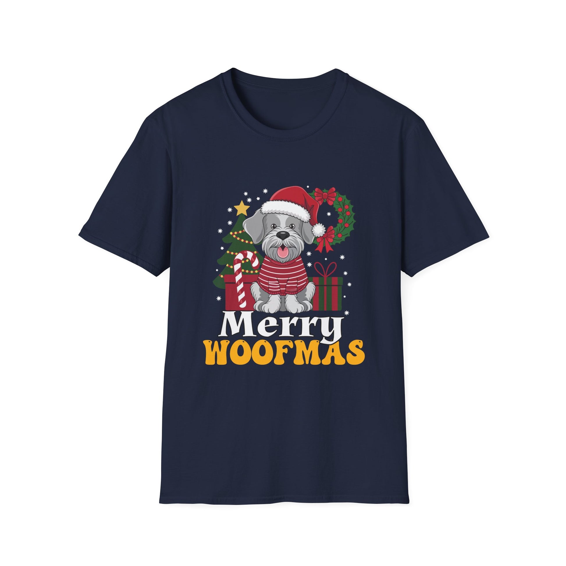 Miniature Schnauzer Merry Woofmas Christmas Dog Unisex Softstyle T-Shirt