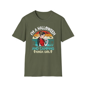 Halloween & Camping T-Shirt — “I’m a Halloween and Camping Kinda Girl” Retro Graphic Tee