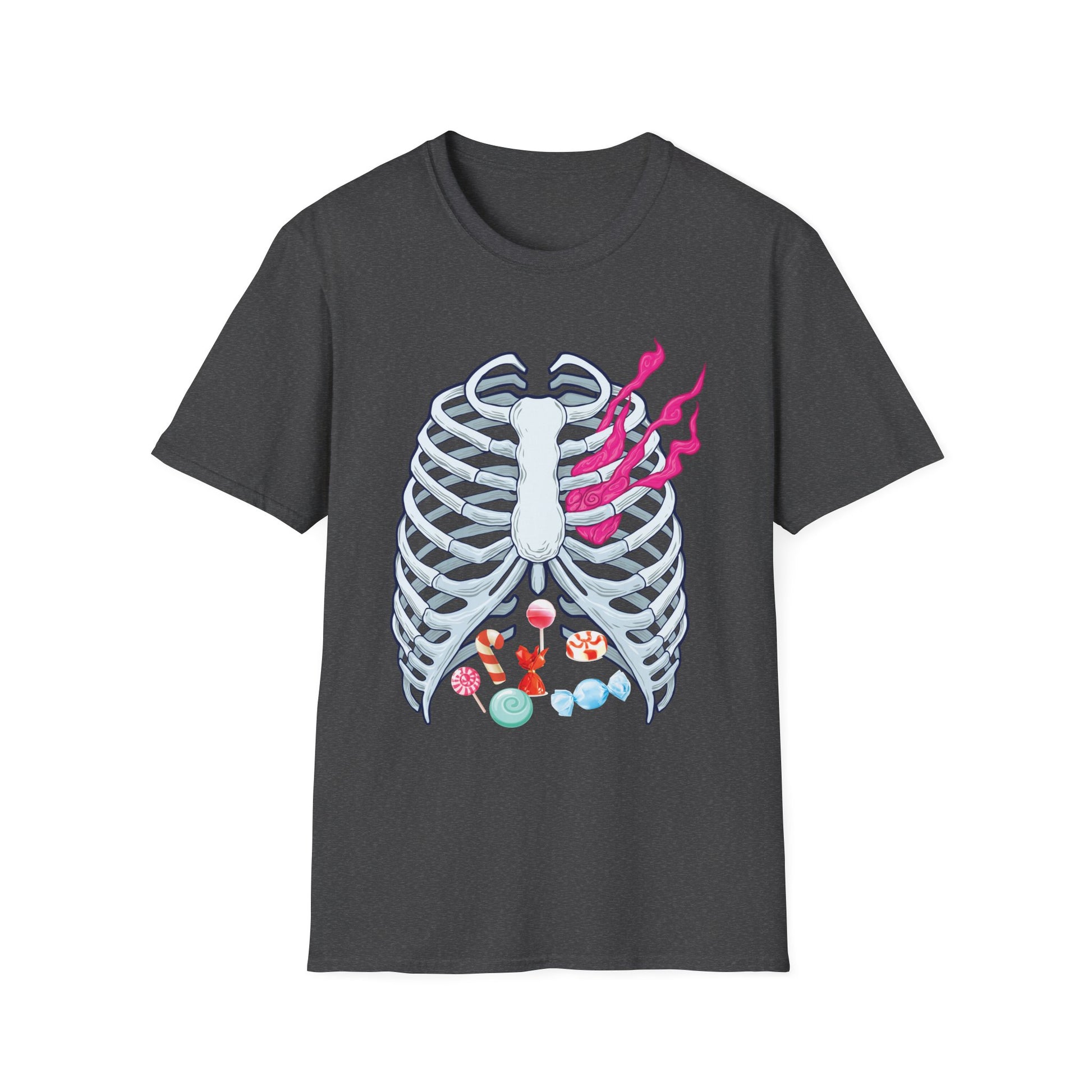 Skeleton Chest Candy T-Shirt — Halloween Candy Ribcage Graphic Tee
