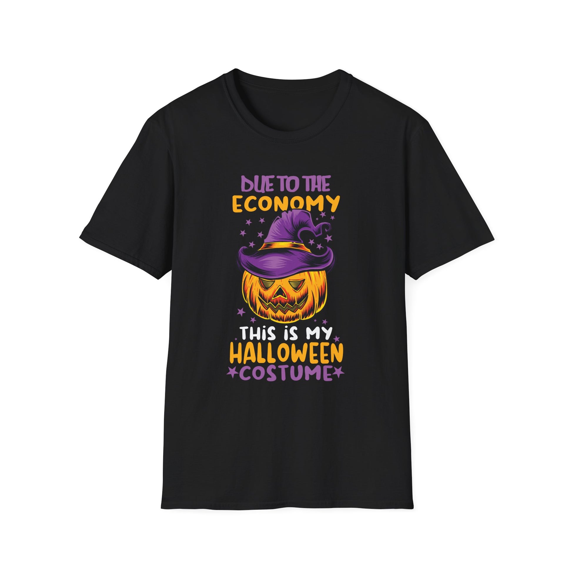 Halloween T-Shirt — “Due to the Economy This Is My Halloween Costume” Pumpkin Witch Tee