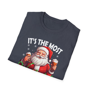 Funny Christmas Santa Claus Drinking Beer Wonderful Time Unisex T-Shirt