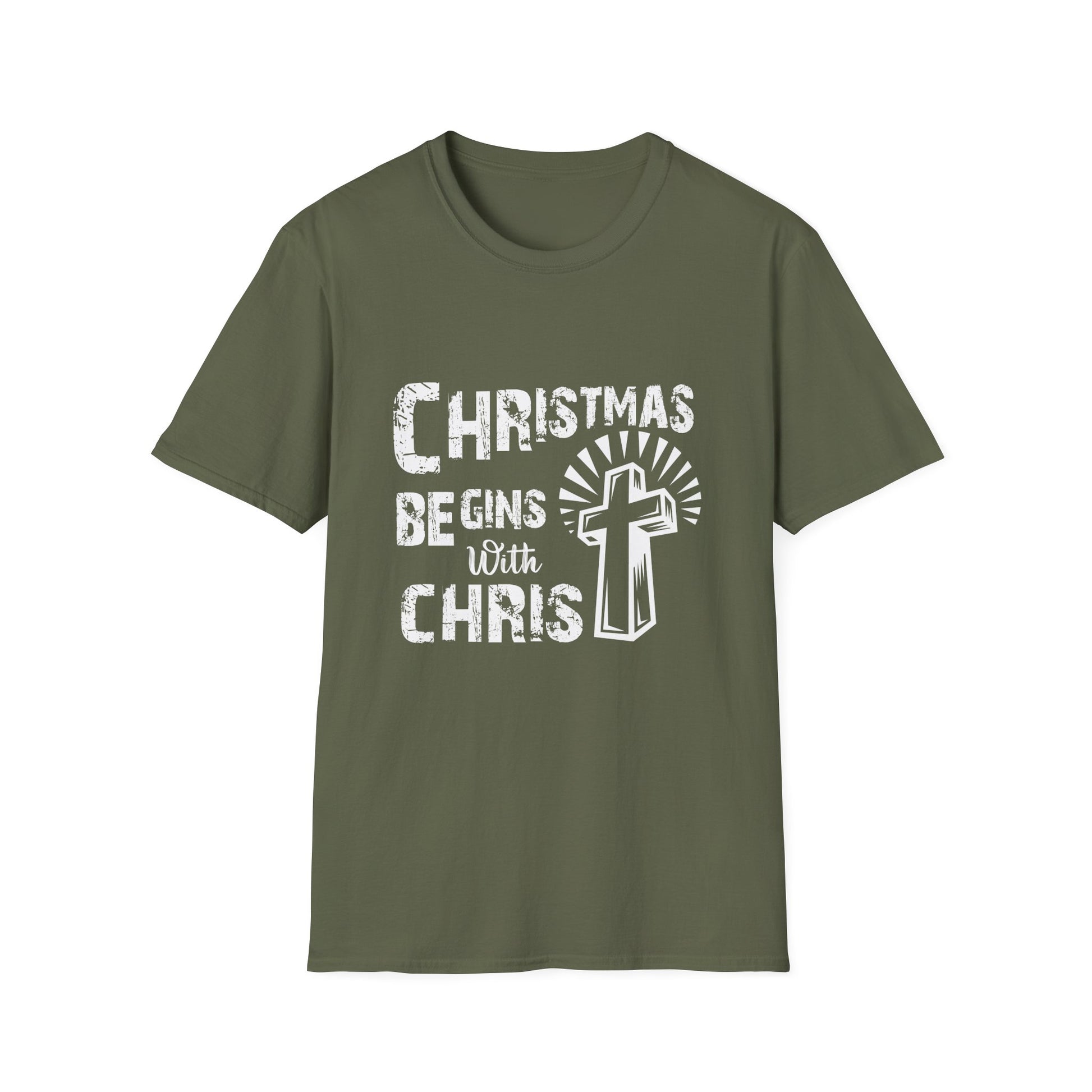 Christmas Begins with Christ T-Shirt — Faith-Based Nativity Cross Holiday Tee